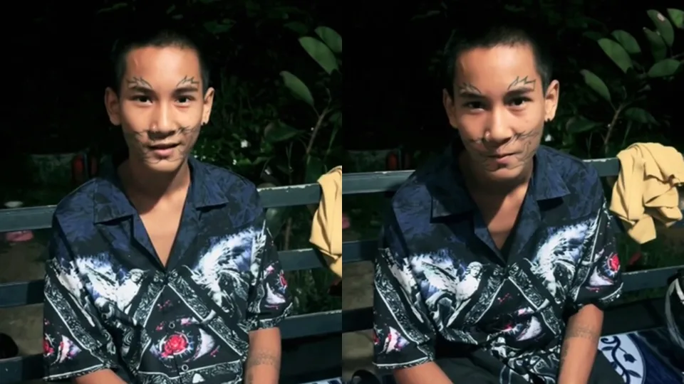 泰國少年表示把自己的臉刺成這樣很後悔。（圖／翻攝自 bestphasharapon TikTok）